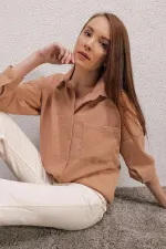 Kadın Bisküvi Tek Cepli Dökümlü Ayrobin Gömlek HZL23S-BD1201531
