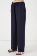 Pantalon large en lin pour femme 6735 - Bleu marine