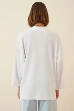 Veste de saison texturée blanche à col rabattu et ouverture sur le devant pour femme HZL22S-BD158621