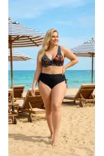 Ensemble bikini grande taille doublé à motif floral noir pour femme HZL26S-LC21202