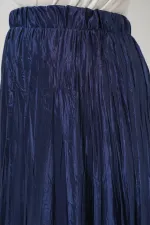 Jupe longue froissée brillante pour femme 8034 - Bleu marine foncé