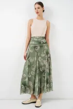 Jupe en mousseline à motifs pour femme 8057 - Vert foncé