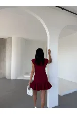 Kadın Bordo Vatkalı İthal Dooble Kumaş Kolsuz Mini Elbise HZL25S-FRY12274