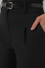 Kadın Siyah Yüksel Bel Kemerli Kumaş Pantolon HZL25S-BD167251