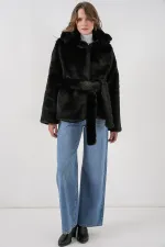 Kadın Peluş Kürk Mont 5234 - Siyah