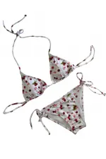 Ensemble bikini triangle dos nu à motif cerise blanche pour femme HZL25S-LC5005