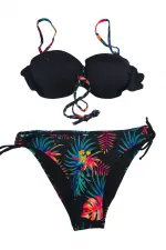 Kadın Siyah Taş İşlemeli Desenli Astarlı Bikini Takım HZL25S-LC209