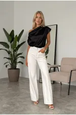 Women's Black One-Shoulder Asymmetrical Satin Blouse HZL26W-FRY121171