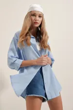 Chemise basique longue oversize 3900 - Bleue