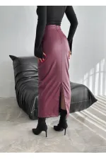 Women's Burgundy Back Slit Zippered Pocket Pencil Skirt HZL25W-FRY122431