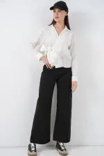 Chemise rayée à nouer sur le devant pour femme 20362 - Écru