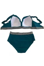 Women's Green High Waist Side Stripe Detail Patterned Elastic Padded Bikini Set HZL25S-LC201