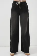 Kadın Bol Paça Kot Pantolon 6705 - Siyah