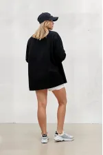 Kadın Siyah Oversize Uzun Basic Gömlek HZL22W-BD139001