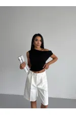 Kadın Siyah Yandan Drapeli Kayık Yaka Sandy Bluz HZL25S-FRY123201