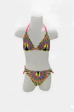 Ensemble bikini triangle à motif paon jaune pour filles, 6-14 ans HZL24S-LC19017