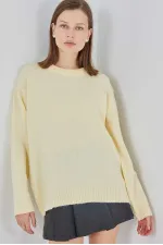 Pull oversize jaune en maille pour femme, taille standard, HZL25W-BD1103221