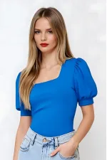 Women's Cobalt Blue Square Collar Knitted Blouse HZL22W-BD104091