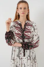 Kadın Desenli Uzun Tesettür Elbise 2585 - A.Kırmızı