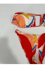 Ensemble bikini sans bretelles doublé à motifs tropicaux multicolores pour femme HZL25S-AR1666