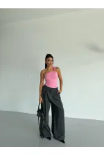 Kadın Pembe Tek Omuz Gold Metal Detaylı Sandy Bluz HZL26S-FRY123821