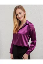 Chemise hijab satinée violette pour femme HZL25W-BD139641