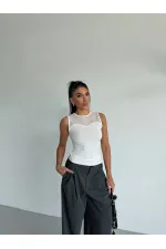 Kadın Beyaz Kolsuz Likralı Tül Detay Sandy Bluz HZL26W-FRY123721