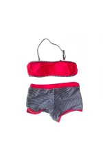 Girl Neon Pink Black Striped Shorts 4-12 Years Strapless Bikini Set HZL24S-LC9034
