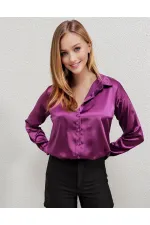 Chemise hijab satinée violette pour femme HZL25W-BD139641