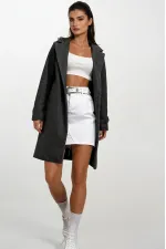 Kadın Antrasit Tek Düğmeli Çift Cepli Astarlı Şık Kaşe Kaban HZL23W-BD190851