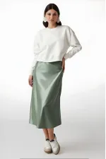 Kadın Çağla Saten Yüzeyli Beli Lastikli Midi Boy Etek Hzl23s-bd1101471