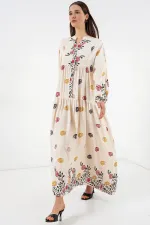 Robe longue hijab à motifs pour femme 2585 - Beige clair