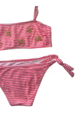 Ensemble bikini sans bretelles à rayures roses et blanches pour fille, motif abeille, 4-12 ans, HZL24S-LC3228