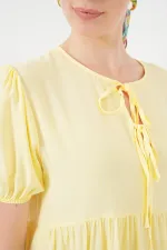 Kadın Bağcıklı Midi Elbise 2575 - Sarı