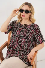 Chemisier à manches courtes à motifs pour femme 969 - Noir