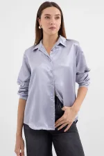 3964 Lightly Draped Satin Shirt - Lilac