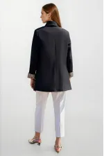 Blazer noir à boutons et doublure léopard pour femme HZL25W-BD107041