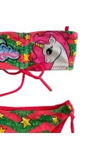 Ensemble bikini sans bretelles rose fluo à motif licorne pour fille de 2 à 8 ans HZL24S-LC3658