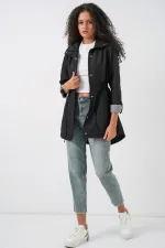 Trench-coat à taille froncée 10322 - Noir