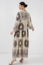 Robe hijab à motifs authentiques 2423 - F.KAHVE
