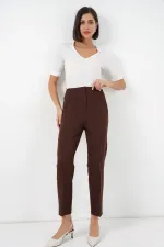 Pantalon en tissu taille haute 6650 - Marron