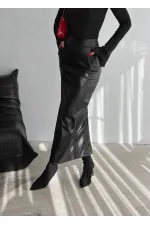 Kadın Siyah Arkadan Yırtmaçlı Fermuarlı Cepli Kalem Etek HZL25W-FRY122431