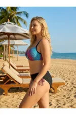 Kadın Siyah Fuşya Desenli Aksesuar Detaylı Bikini Takımı HZL26S-LC713048