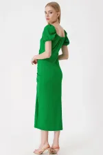 Kadın Koyu Yeşil Yırtmaçlı Yazlık Örme Elbise HZL23S-BD123961