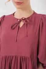 Kadın Balon Kol Uzun Tesettür Elbise 2464 - D.Gül Kurusu