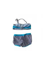 Kız Çocuk Mavi Siyah Çizgili Şortlu 4-12 Yaş Straplez Bikini Takım HZL24S-LC9034