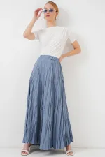 Jupe longue froissée pour femme 8042 - Indigo