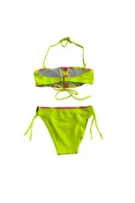 Ensemble bikini sans bretelles à motif licorne jaune fluo pour fille de 2 à 8 ans HZL24S-LC3658