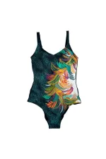 Maillot de bain femme vert à motif feuilles tropicales HZL25S-LC0046