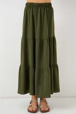 Kadın Haki Beli Lastikli Ayrobin Uzun Etek HZL25S-BD180481